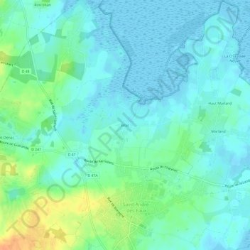 Mapa topográfico Bilac, altitud, relieve