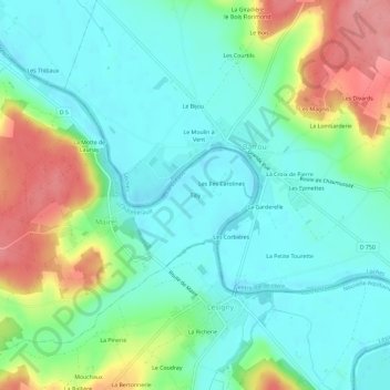 Mapa topográfico Tilly, altitud, relieve