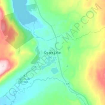 Mapa topográfico Dease Lake, altitud, relieve