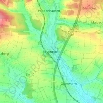 Mapa topográfico Kronungen, altitud, relieve