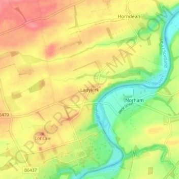 Mapa topográfico Ladykirk, altitud, relieve