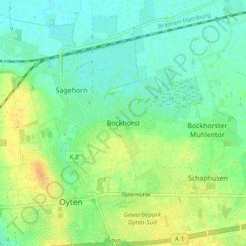 Mapa topográfico Bockhorst, altitud, relieve
