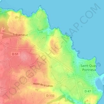 Mapa topográfico Kertugal, altitud, relieve