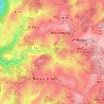 Mapa topográfico Uelfe IV, altitud, relieve