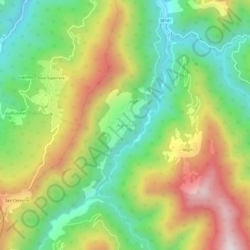 Mapa topográfico Agneto, altitud, relieve