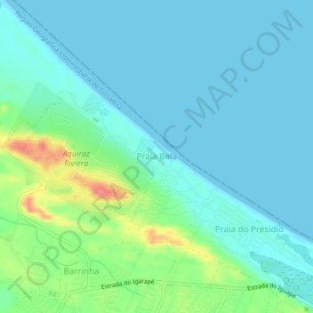 Mapa topográfico Praia Bela, altitud, relieve