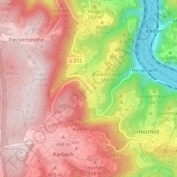 Mapa topográfico Rheinbay, altitud, relieve