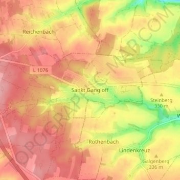 Mapa topográfico Sankt Gangloff, altitud, relieve