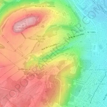 Mapa topográfico Combe Saint-Joseph, altitud, relieve