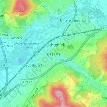 Mapa topográfico Burgberg, altitud, relieve