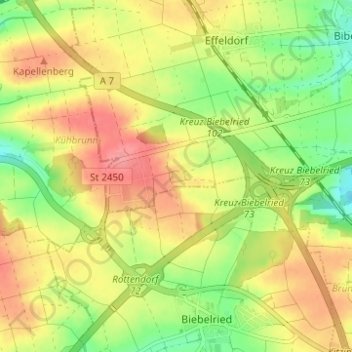 Mapa topográfico Neuhof, altitud, relieve