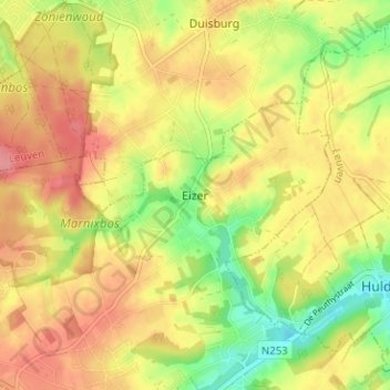 Mapa topográfico Eizer, altitud, relieve