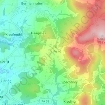Mapa topográfico Pfaffenreuth, altitud, relieve