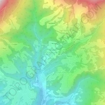 Mapa topográfico Lamosano, altitud, relieve