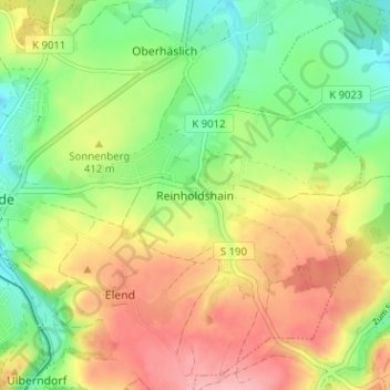 Mapa topográfico Reinholdshain, altitud, relieve