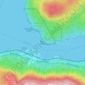 Mapa topográfico Burns Point, altitud, relieve