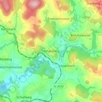 Mapa topográfico Höhenberg, altitud, relieve