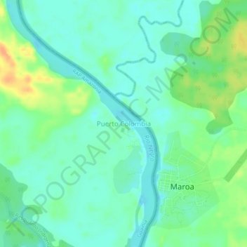 Mapa topográfico Puerto Colombia, altitud, relieve