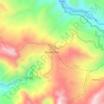 Mapa topográfico Montan Mayo, altitud, relieve