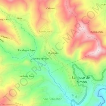 Mapa topográfico Miraflores, altitud, relieve