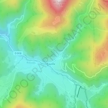 Mapa topográfico Espiadet, altitud, relieve