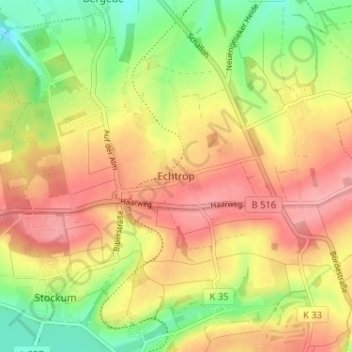 Mapa topográfico Echtrop, altitud, relieve