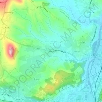 Mapa topográfico Queveda, altitud, relieve