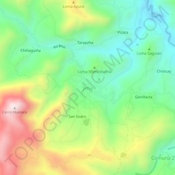 Mapa topográfico Jima, altitud, relieve