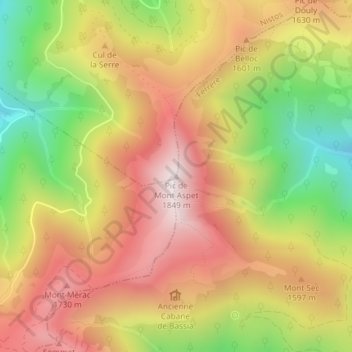 Mapa topográfico Pic de Mont Aspet, altitud, relieve