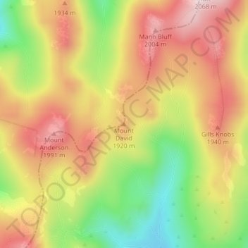 Mapa topográfico Mount David, altitud, relieve