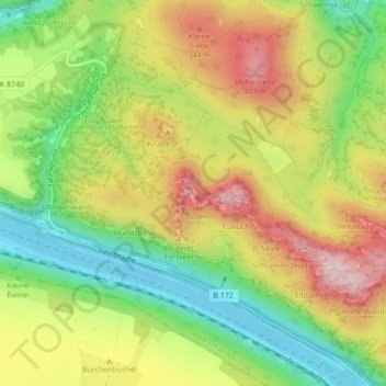 Mapa topográfico Drohne, altitud, relieve