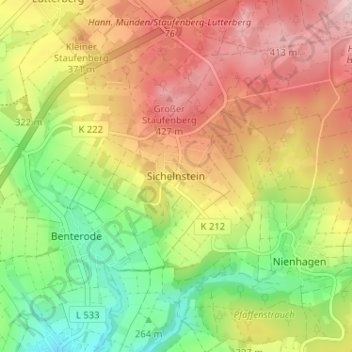 Mapa topográfico Sichelnstein, altitud, relieve