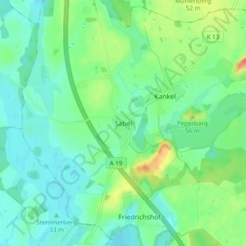 Mapa topográfico Sabel, altitud, relieve
