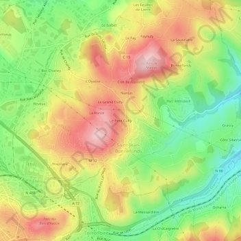 Mapa topográfico Le Petit Culty, altitud, relieve