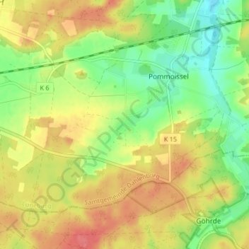 Mapa topográfico Lüben, altitud, relieve
