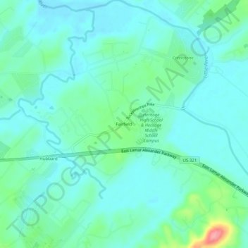 Mapa topográfico Fairfield, altitud, relieve
