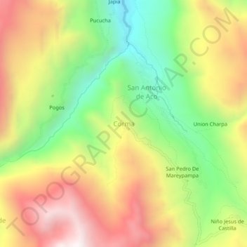 Mapa topográfico Corma, altitud, relieve