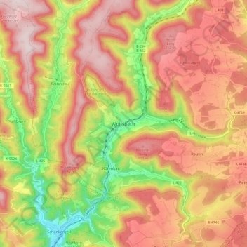 Mapa topográfico Alpirsbach, altitud, relieve