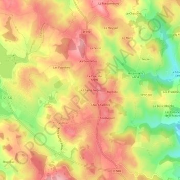 Mapa topográfico Le Champ Nègre, altitud, relieve
