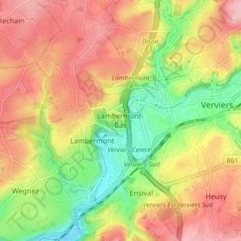 Mapa topográfico Lambermont-Bas, altitud, relieve
