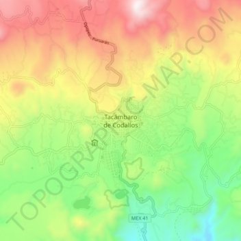 Mapa topográfico Tacámbaro de Codallos, altitud, relieve