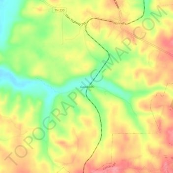 Mapa topográfico Goodrich, altitud, relieve