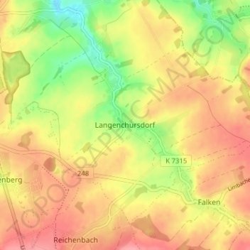 Mapa topográfico Langenchursdorf, altitud, relieve