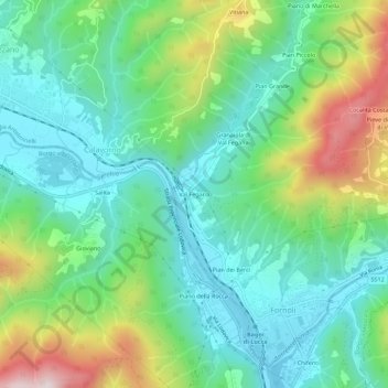 Mapa topográfico Val Fegana, altitud, relieve
