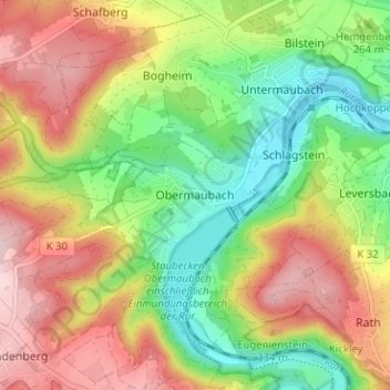 Mapa topográfico Obermaubach, altitud, relieve