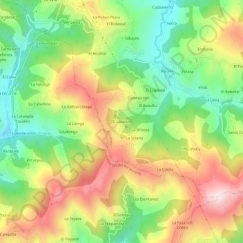 Mapa topográfico El Llanotín, altitud, relieve
