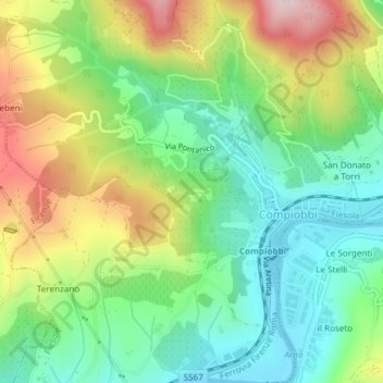 Mapa topográfico Romena, altitud, relieve