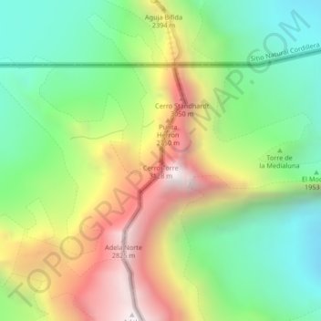 Mapa topográfico Cerro Torre, altitud, relieve