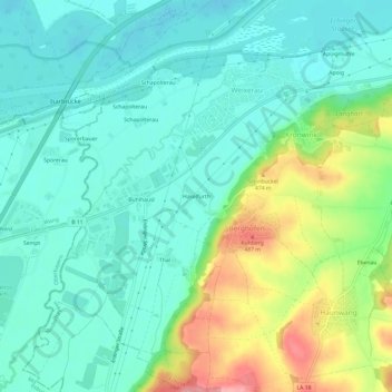 Mapa topográfico Haselfurth, altitud, relieve