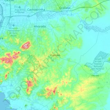 Mapa topográfico Viamão, altitud, relieve